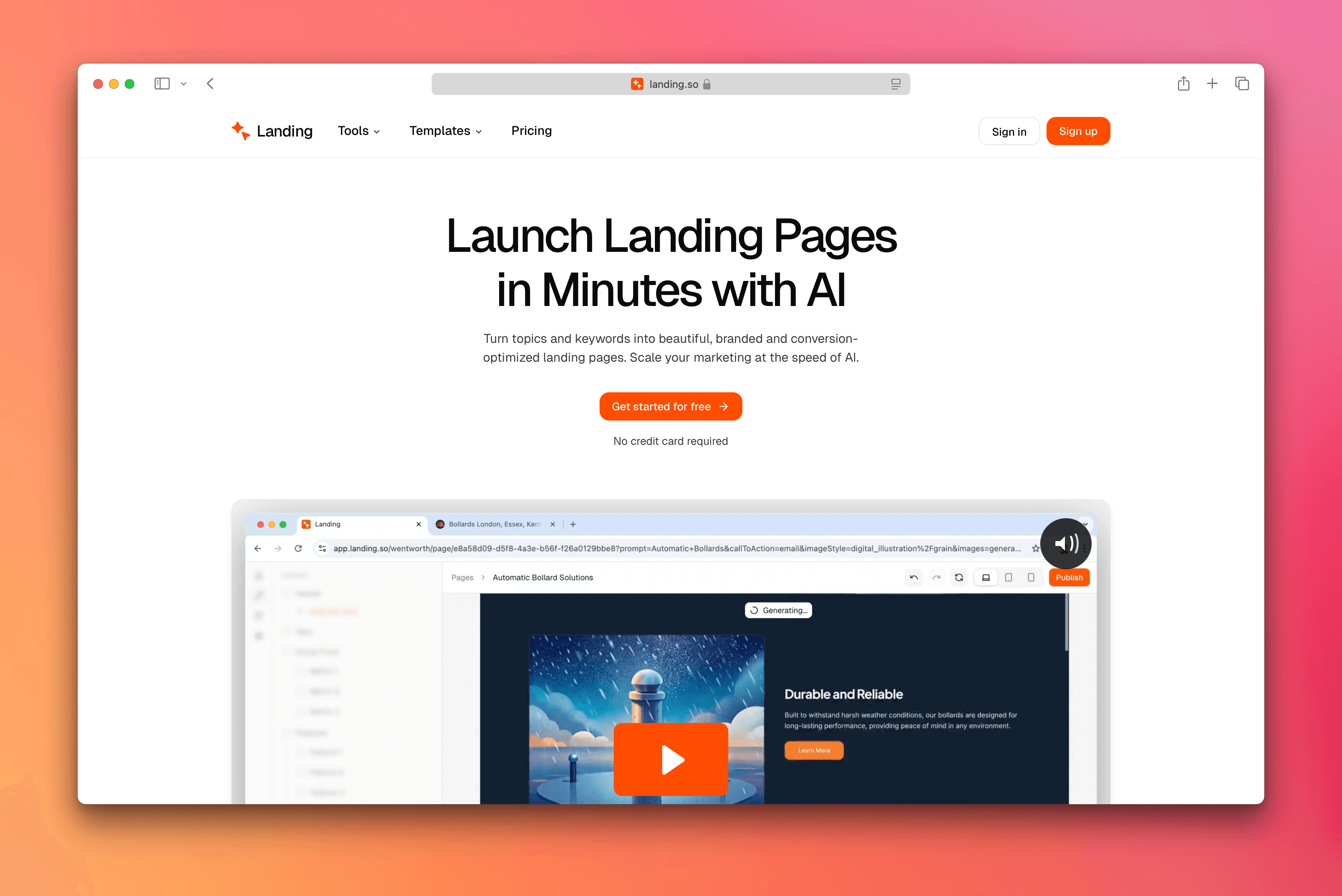 Landing.so homepage screenshot